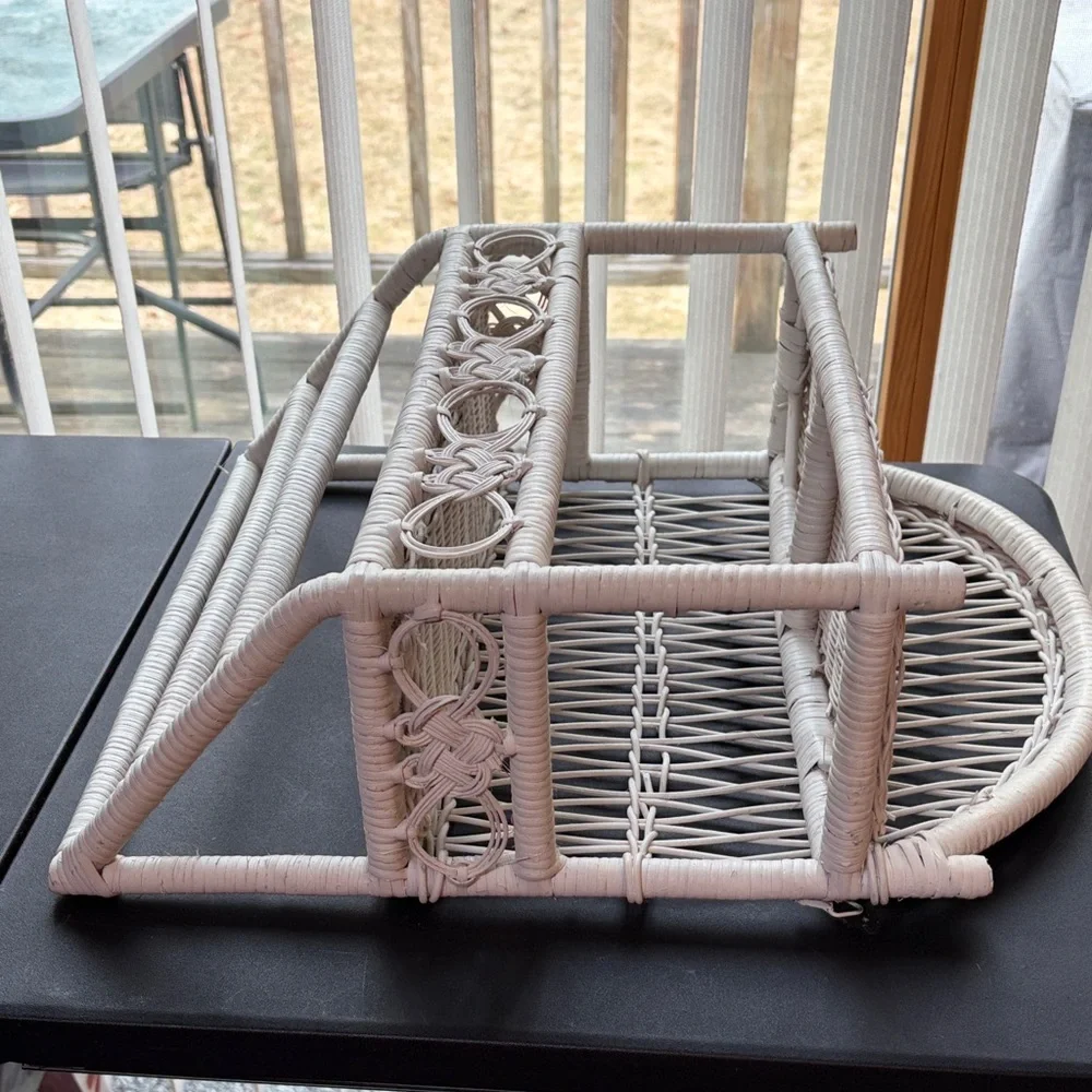 Wicker Wall Shelf Rack - White Boho Accent